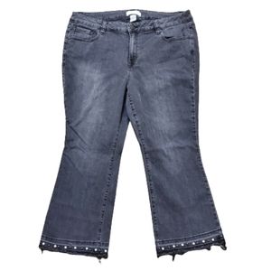 Lane Bryant Mid Rise Kick Boot Raw Hem Beaded Jean